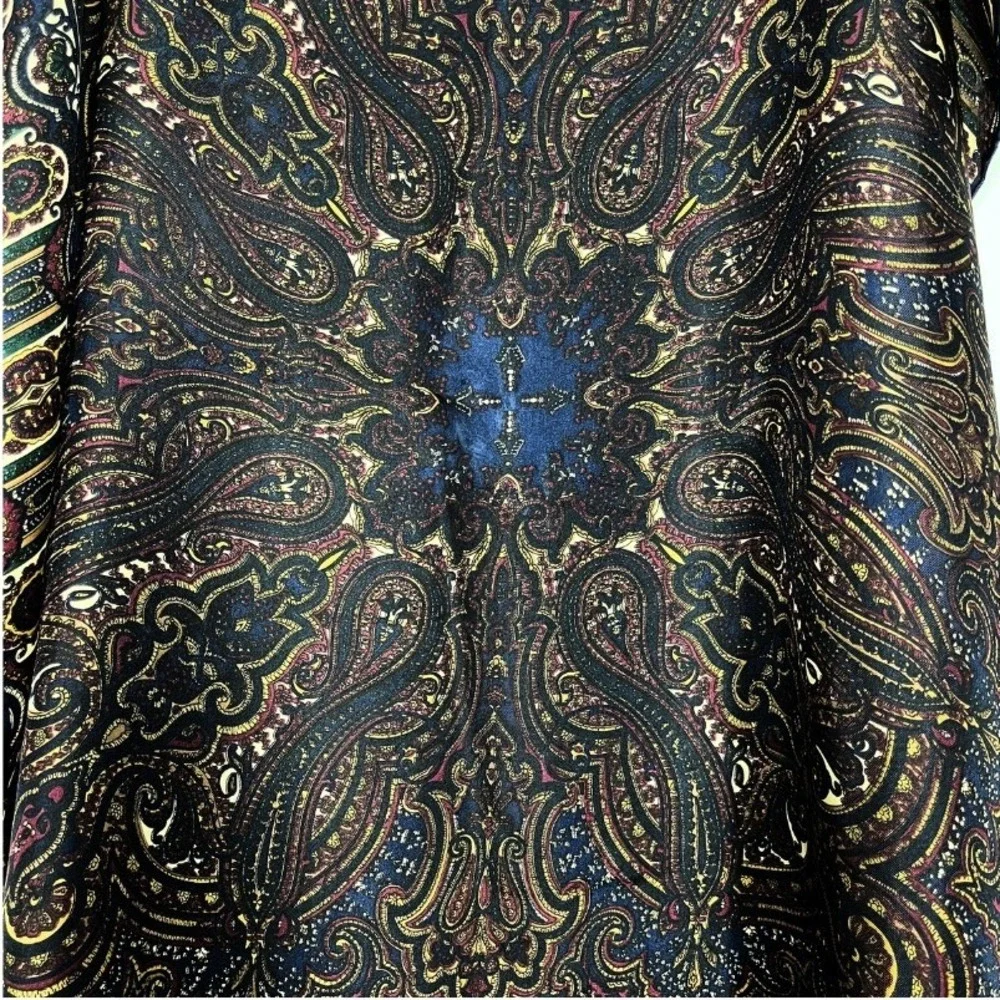 Basha Silk Scarf Navy Blue Burgundy Paisley Medallion Square Hand Rolled 31x30